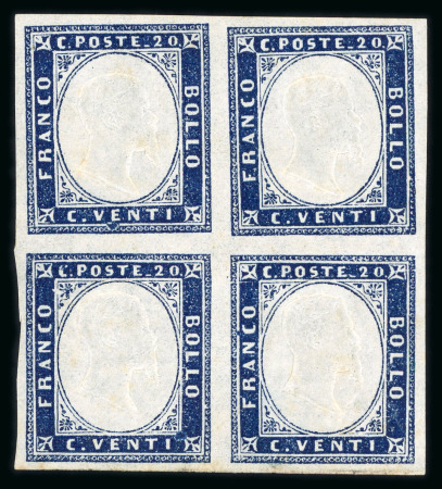 Stamp of Italian States » Sardinia 1853-63, 5c to 3L, set of five blocks of four and one