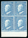 Stamp of Italian States » Sicily 1859, 2gr light blue, block of four with sheet margin, mint l.h.