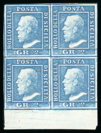 Stamp of Italian States » Sicily 1859, 2gr light blue, block of four with sheet margin, mint l.h.