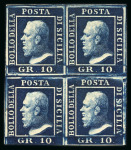 Stamp of Italian States » Sicily 1859, 10gr indigo, block of four, mint l.h.