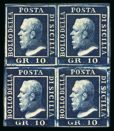 Stamp of Italian States » Sicily 1859, 10gr indigo, block of four, mint l.h.
