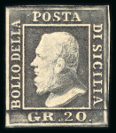 Stamp of Italian States » Sicily 1859, 20gr dark slate violet, original gum, l.h.