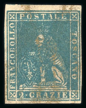 Stamp of Italian States » Tuscany 1857, 2cr yellowish green-grey, lightly hinged with o.g.