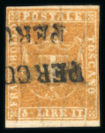 Stamp of Italian States » Tuscany Provisional Government. 1860 3L ochre-yellow, a very fine used example