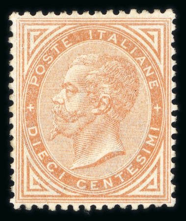 Stamp of Italy » Regno d'Italia 1863, 10c ochre-orange, De La rue printing, original gum, lightly hinged