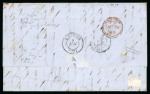 Stamp of Venezuela 1866 (Apr 9) entire from La Guaira to France with 2 Reales green with zig-zag roulette perforations