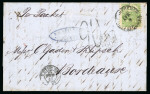 Stamp of Venezuela 1866 (Apr 9) entire from La Guaira to France with 2 Reales green with zig-zag roulette perforations