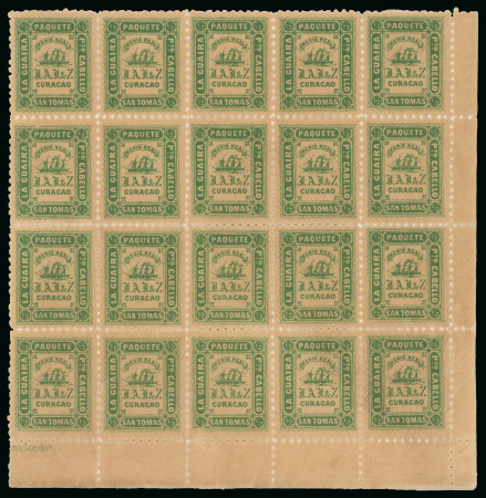Stamp of Venezuela » St Thomas-La Guaira-Puerto Cabello - Jesurun Issues 1869 1/2r green mint lower right corner marginal block of twenty