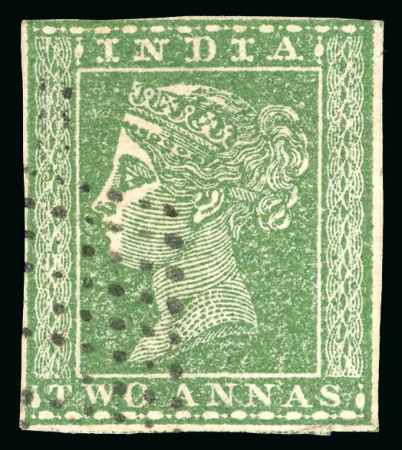 Stamp of India » 1854 Lithographs 1854 2a green used with error of wmk with part of 1a wmk instead