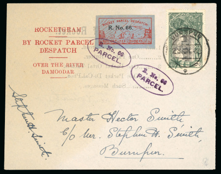 Stamp of India » 1855-1946 De La Rue and later Crown Colony Issues 1935 (Jun 29) rocketgram slip "By Rocket Parcel Despatch / Over the River Damoodar" with 1935 Silver Jubilee 9p