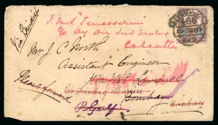 Stamp of Great Britain » 1854-1900 Postal History of the Perforated Line Engraved and Surface Printed Issues 1887-1901, group of four covers and a front with 1887-1900 Jubilee issue frankings to India and one to Burma