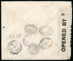 Stamp of Hong Kong » British Post Offices in China 1918 (Feb 20) Chinese Railway printed linen envelope sent registered to the Netherlands with "CHINA" 1c, 2c, 8c vert. pair and 25c tied by Tientsin cds