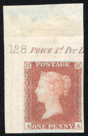 Stamp of Great Britain » 1841 1d Red 1841 1d Red Brown pl.128 imprimatur from the upper left corner of the sheet with plate no. and marginal inscription