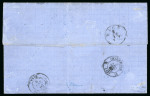 Stamp of Romania » King Carol 1869 - "Without Beard" Imperforate 50 bani blue and red used in combination with 25 bani
