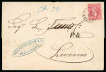 Stamp of Romania » 1872 Prince Carol I - Perforated 1872 50 bani rose, single franking, tied on 1874 folded