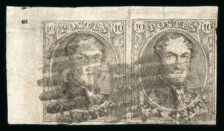 Stamp of Belgium » Belgique. 1861 Médaillons allongés (COB 9-12) 1861, 10 centimes Brun, en paire, coin de feuille avec
