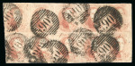 Stamp of Belgium » Belgique. 1851 Médaillons (filigrane sans cadre) (COB 6-8) 1851, 40 centimes, papier côtelé, en bloc de 10, oblitération