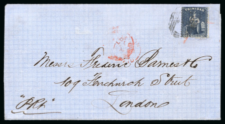 Stamp of Trinidad and Tobago » Trinidad 1863 (Apr 7) wrapper to England with 186263 perf.11 1/2, 12 1s bluish slate