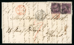 Stamp of Trinidad and Tobago » Trinidad 1864 (Jan 24) entire from Port of Spain to France with 1862-63 perf.11 1/2, 12 4d deep purple pair