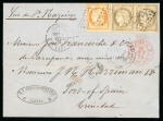 Stamp of Trinidad and Tobago » Trinidad Incoming: 1870-74, group of three covers incoming from France incl. 1874 cover with "FORWARDED BY / J. N. HARRIMAN & C / TRINIDAD. W.I." hs