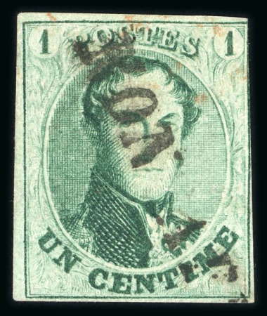 Stamp of Belgium » Belgique. 1861 Médaillons allongés (COB 9-12) 1861, 1 centime vert, exemplaire avec oblitération