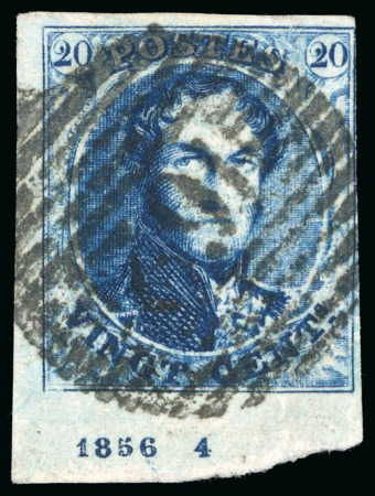 Stamp of Belgium » Belgique. 1851 Médaillons (filigrane sans cadre) (COB 6-8) 1851, 20 centimes bleu, 2 exemplaires oblitérés avec