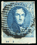 Stamp of Belgium » Belgique. 1851 Médaillons (filigrane sans cadre) (COB 6-8) 1851, 20 centimes bleu, 2 exemplaires oblitérés avec