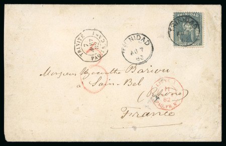 Stamp of Trinidad and Tobago » Trinidad Maritime: 1880-82, cover and a piece nearing the very scarce "TRINITÉ / PAQ. FR. C No 1" octagonal ds