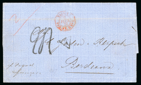 Stamp of Trinidad and Tobago » Trinidad Maritime: 1877-82, cover and a card bearing the very scarce "TRINITÉ / PAQ. FR. C No 1" octagonal ds