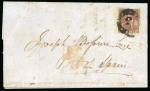 Stamp of Trinidad and Tobago » Trinidad 1851 (Sep 4) entire from San Fernando to Port of Spain with 1851-55 (1d) purple-brown left marginal tied by "2" type 0.1a cancel