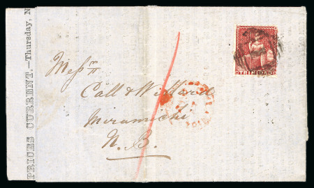 Stamp of Trinidad and Tobago » Trinidad 1865 (Sep 23) Printed prices current sent to New Brunswick, Canada, with 1863-80 perf. 12 1/2 1d lake