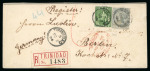 Stamp of Trinidad and Tobago » Trinidad 1884 (Oct 7) envelope sent registered to Germany with 1876 perf. 14 6d bright yellow-green and 1883-94 4d grey
