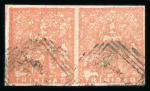 Stamp of Trinidad and Tobago » Trinidad 1852-60 Fifth Issue (1d) red used pair, fine to good margins, with light "3" numeral cancels