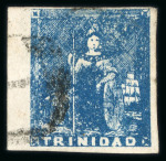 Stamp of Trinidad and Tobago » Trinidad 1852-60 Third Issue (1d) deep blue left marginal with fine to huge margins, cancelled by light "1" numeral