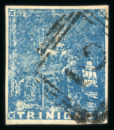 Stamp of Trinidad and Tobago » Trinidad 1852-60 Third Issue (1d) blue with good balanced margins, cancelled by neat "2" type 0.2 numeral