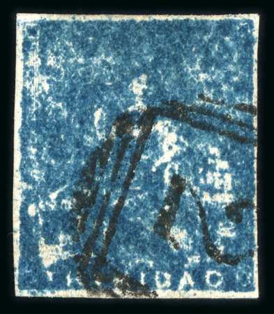 Stamp of Trinidad and Tobago » Trinidad 1852-60 Fourth Issue (1d) very deep greenish blue, fine margins all around, very neat "2" type 0.2 numeral