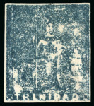 Stamp of Trinidad and Tobago » Trinidad 1852-60 Fourth Issue (1d) slate blue, fine margins all around, very lightly cancelled