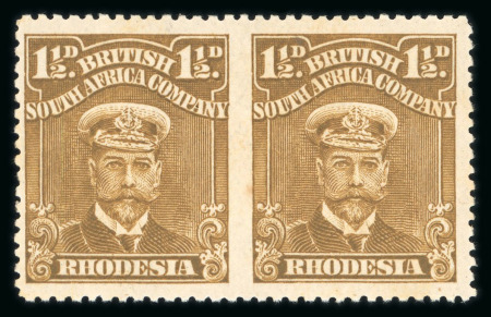 Stamp of Rhodesia 1913-19 Admiral 1 1/2d bistre-brown imperf. between horiz. mint pair