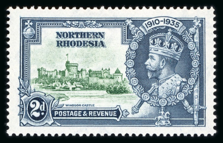 Stamp of Northern Rhodesia 1935 Silver Jubilee pair of varieties incl. 2d mint n.h. with dot to left of chapel and 1d mint with dot by flagstaff