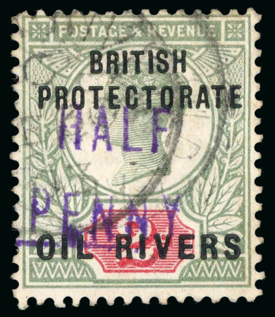 Stamp of Nigerias » Niger Coast Protectorate 1893 Provisional "HALF PENNY" (type 6 with no stop) on 2d green & red used