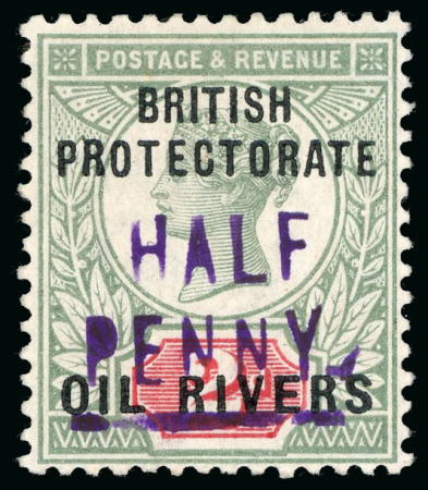 Stamp of Nigerias » Niger Coast Protectorate 1893 Provisional "HALF PENNY." (type 3) on 2d green & red mint o.g.