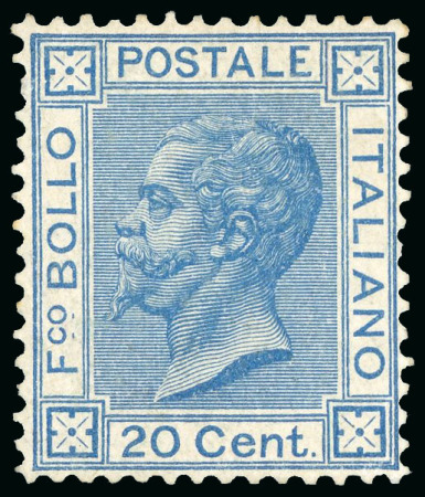 Stamp of Italy » Regno d'Italia 1867, 20c blue, Torino printing, mint never hinged