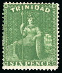 Stamp of Trinidad and Tobago » Trinidad 1860 clean cut perf.14-16 1/2 group incl. two mint 6d deep green