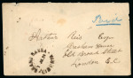 Stamp of Liberia 1890 (Jul 2) envelope sent to England and endorsed "Paid" in crayon with Grand Bassa despatch cds below
