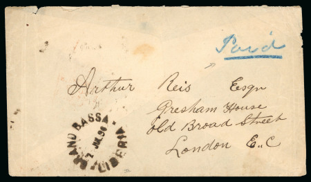 Stamp of Liberia 1890 (Jul 2) envelope sent to England and endorsed "Paid" in crayon with Grand Bassa despatch cds below