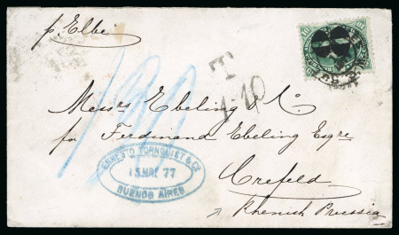 Stamp of Argentina » General issues 1877 (Mar 15) envelope to Prussia, Germany, with 1877 8c on 10c green tied by Buenos Aires cds, underpaid