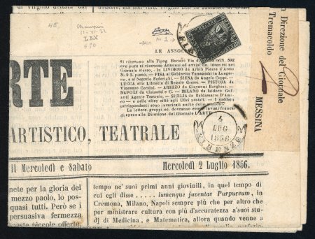 Stamp of Italian States » Tuscany 1853, 1q black on greyish, on newspaper to Sicily