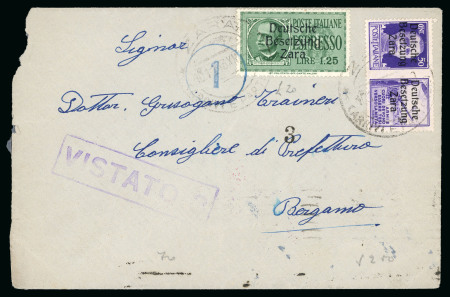 Stamp of Germany » German WWII Occupation Issues » Zara 1943 (Nov. 10) Censored cover to Bergamo (Italy), franked by by express 1L25 green and 50c