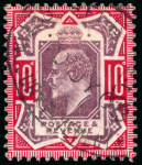 Stamp of Great Britain » King Edward VII » 1902-10 De La Rue Issues 1902-10 10d dull purple and carmine fine used with the "no cross on crown" variety