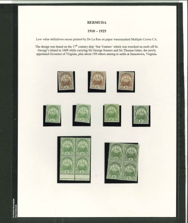 Stamp of Bermuda 1910-34 mint collection with covers of the 'Ship' stamps neatly presented on pages